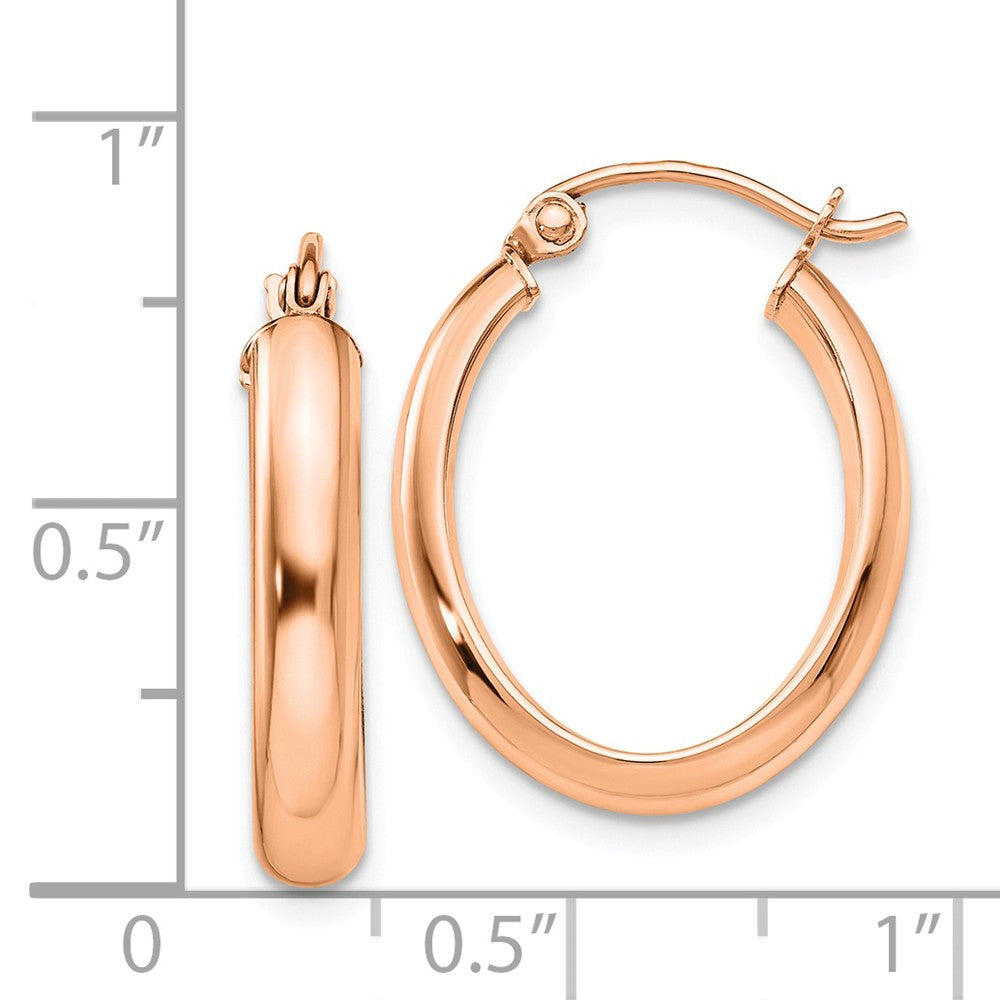 Alternate view of the 3.75mm x 22mm Polished 14k Rose Gold Domed Oval Tube Hoop Earrings by The Black Bow Jewelry Co.