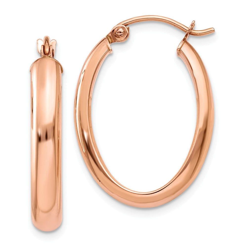 3.75mm x 26mm Polished 14k Rose Gold Domed Oval Tube Hoop Earrings, Item E13584 by The Black Bow Jewelry Co.