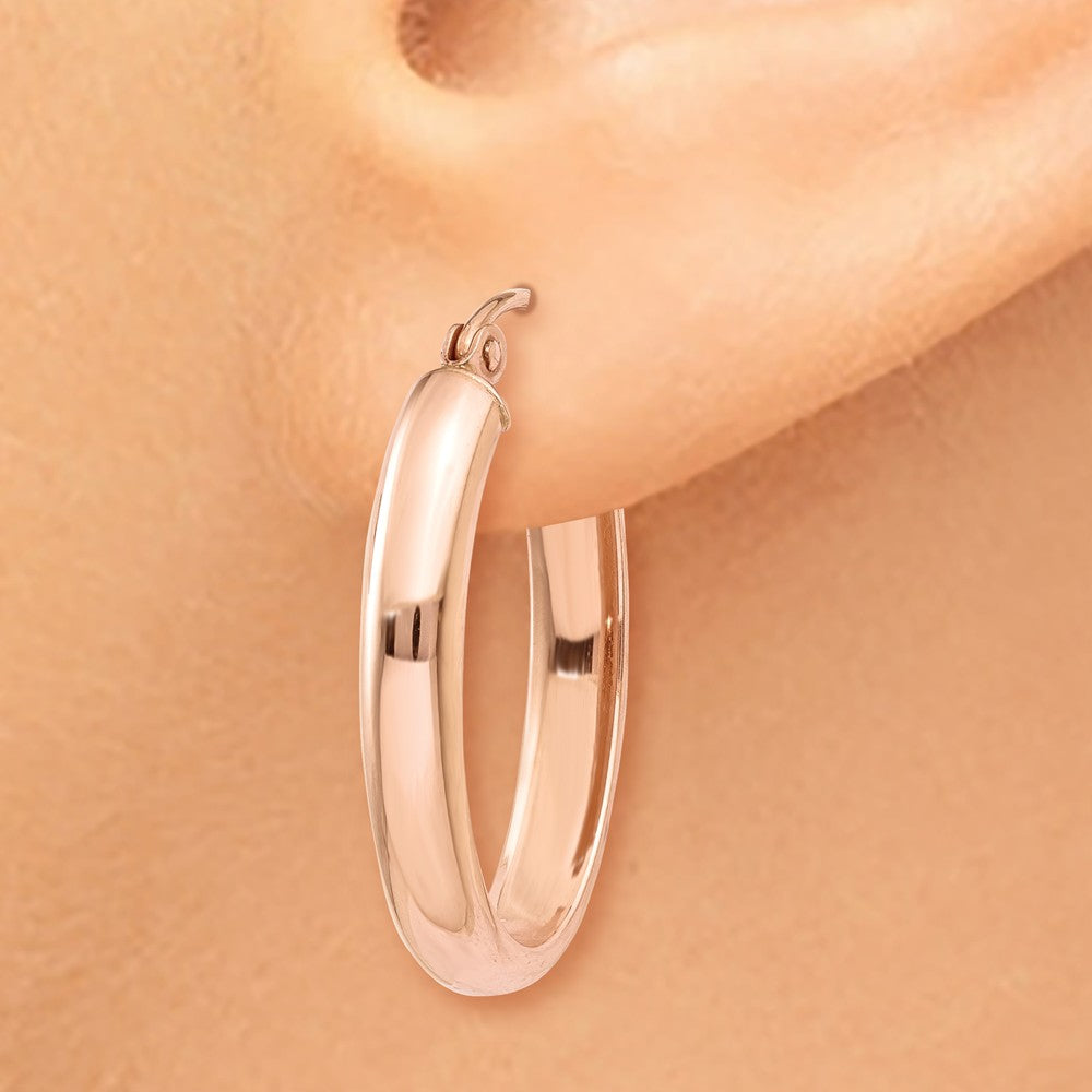 Alternate view of the 3.75mm x 26mm Polished 14k Rose Gold Domed Oval Tube Hoop Earrings by The Black Bow Jewelry Co.