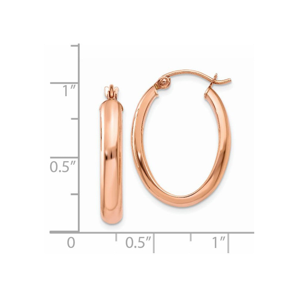 Alternate view of the 3.75mm x 26mm Polished 14k Rose Gold Domed Oval Tube Hoop Earrings by The Black Bow Jewelry Co.