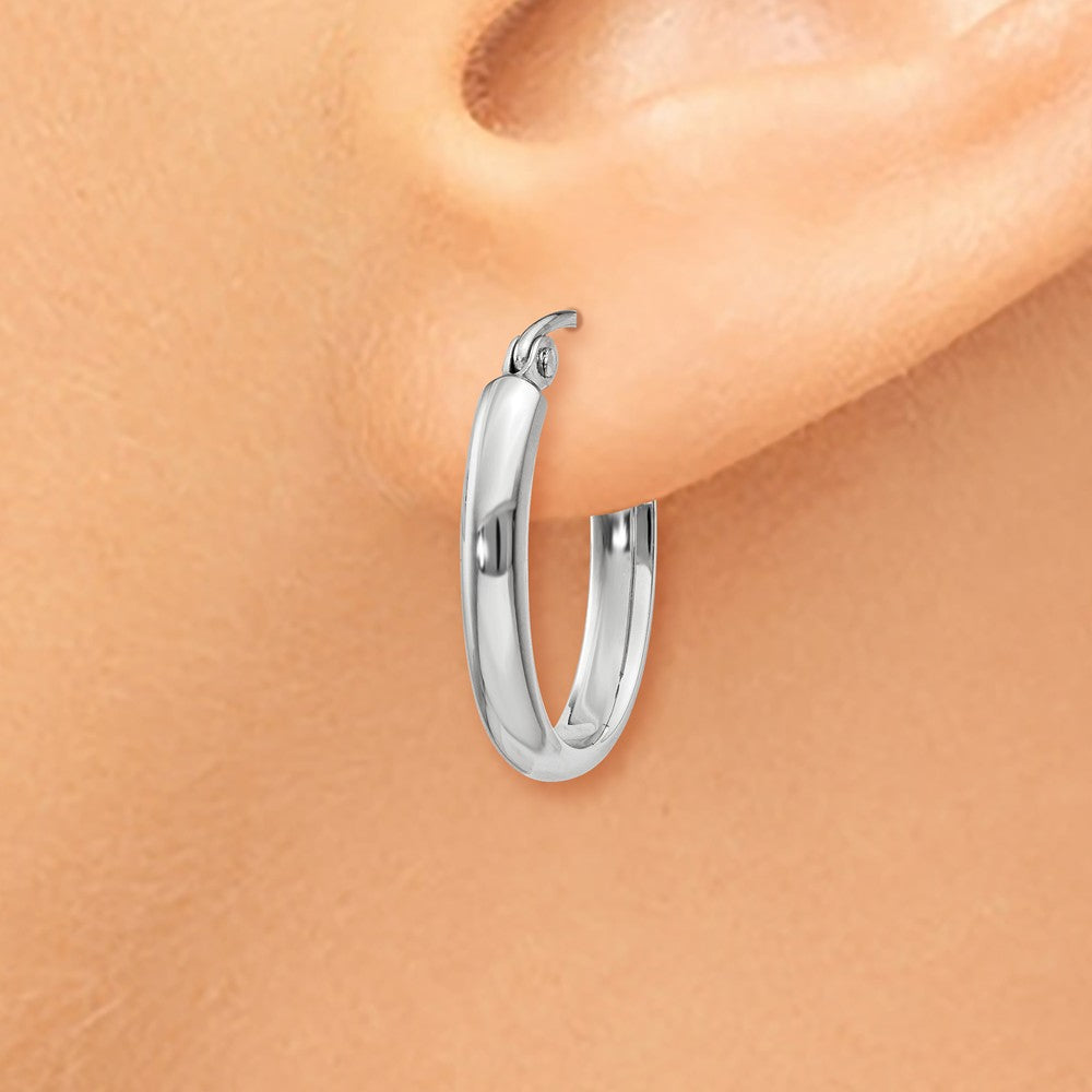 Alternate view of the 2.75mm x 17mm Polished 14k White Gold Domed Oval Tube Hoop Earrings by The Black Bow Jewelry Co.