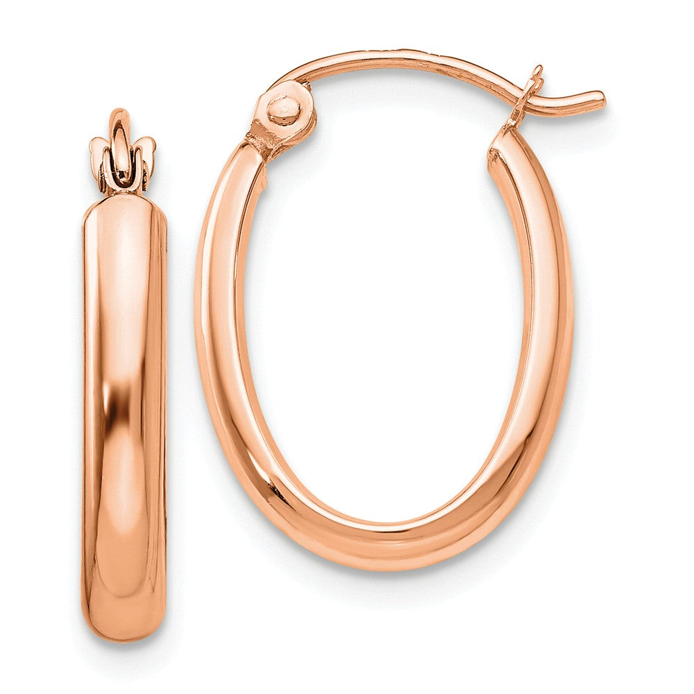 2.75mm x 19mm Polished 14k Rose Gold Domed Oval Tube Hoop Earrings, Item E13586 by The Black Bow Jewelry Co.