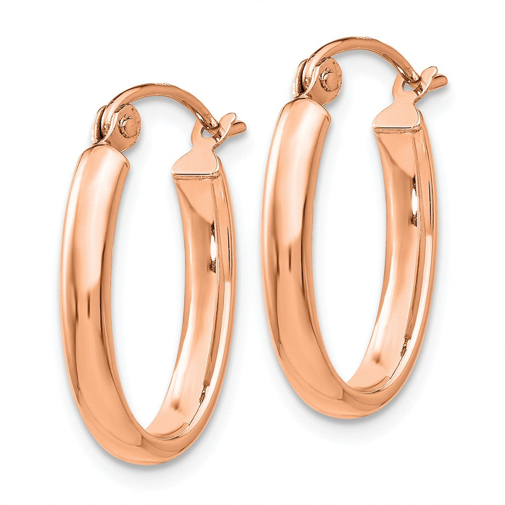 Alternate view of the 2.75mm x 19mm Polished 14k Rose Gold Domed Oval Tube Hoop Earrings by The Black Bow Jewelry Co.