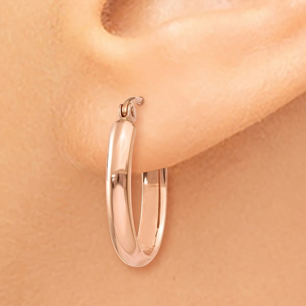 Alternate view of the 2.75mm x 19mm Polished 14k Rose Gold Domed Oval Tube Hoop Earrings by The Black Bow Jewelry Co.