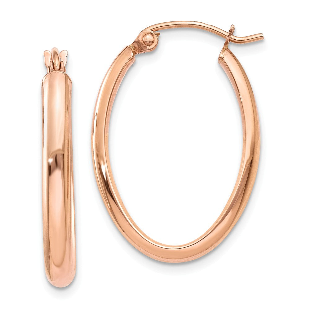 2.75mm x 25mm Polished 14k Rose Gold Domed Oval Tube Hoop Earrings, Item E13587 by The Black Bow Jewelry Co.