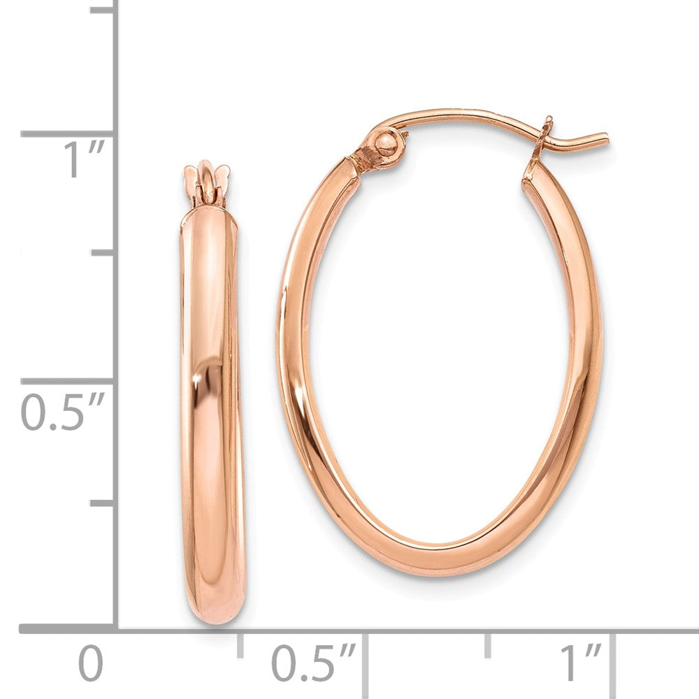 Alternate view of the 2.75mm x 25mm Polished 14k Rose Gold Domed Oval Tube Hoop Earrings by The Black Bow Jewelry Co.