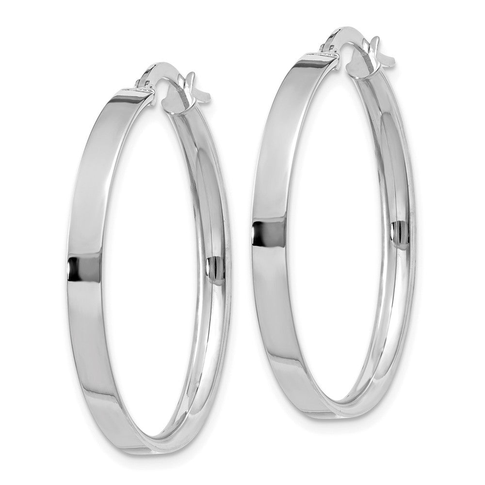 Alternate view of the 3mm x 29mm White Rhodium Plated 14k Yellow Gold Round Hoop Earrings by The Black Bow Jewelry Co.