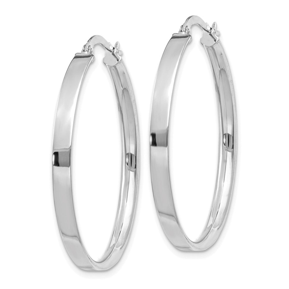 Alternate view of the 3mm x 35mm White Rhodium Plated 14k Yellow Gold Round Hoop Earrings by The Black Bow Jewelry Co.