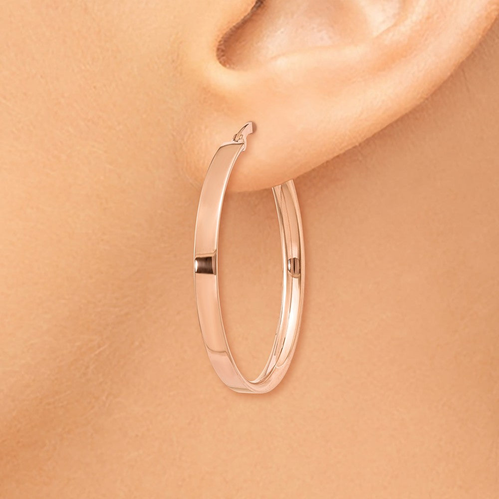 Alternate view of the 3mm x 29mm Rose Rhodium Plated 14k Yellow Gold Round Hoop Earrings by The Black Bow Jewelry Co.