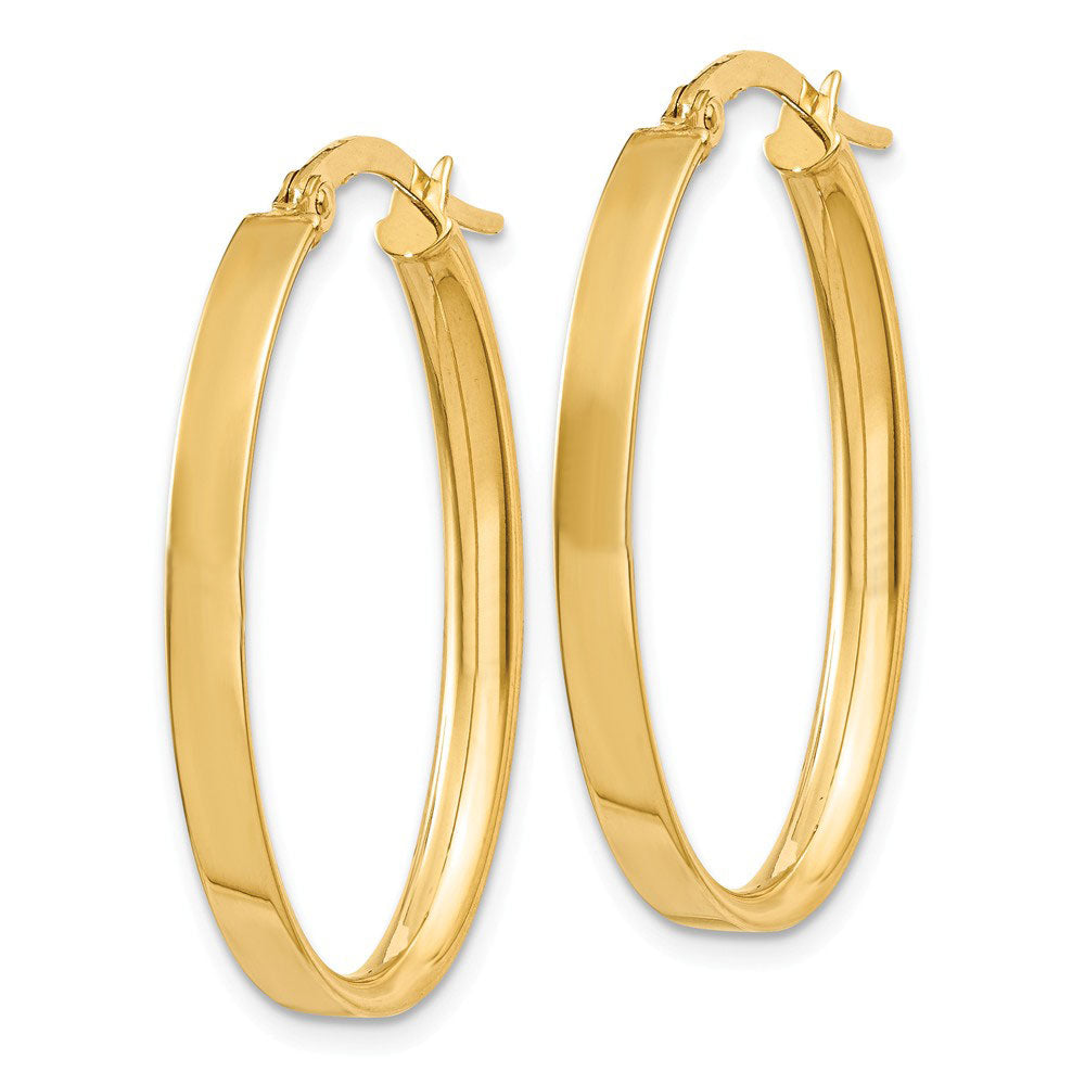 Alternate view of the 3mm x 29mm 14k Yellow Gold Oval Hoop Earrings by The Black Bow Jewelry Co.