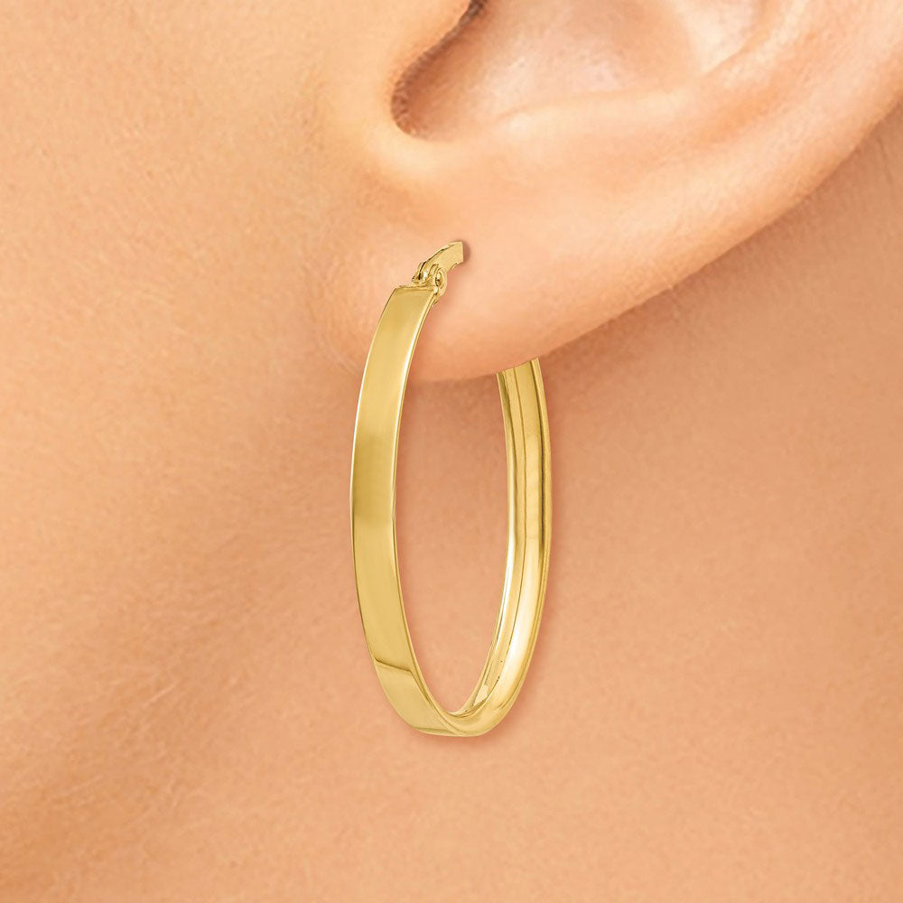Alternate view of the 3mm x 29mm 14k Yellow Gold Oval Hoop Earrings by The Black Bow Jewelry Co.