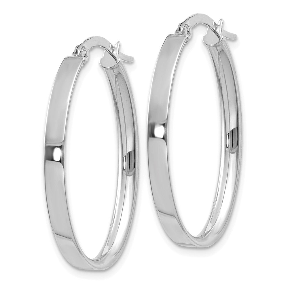 Alternate view of the 3mm x 29mm White Rhodium Plated 14k Yellow Gold Oval Hoop Earrings by The Black Bow Jewelry Co.