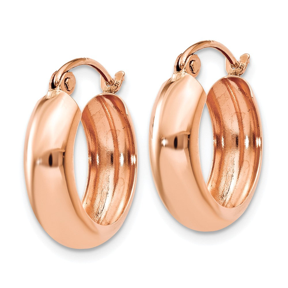 Alternate view of the 4.75mm x 15mm 14k Rose Gold Half Round Open Back Hoop Earrings by The Black Bow Jewelry Co.