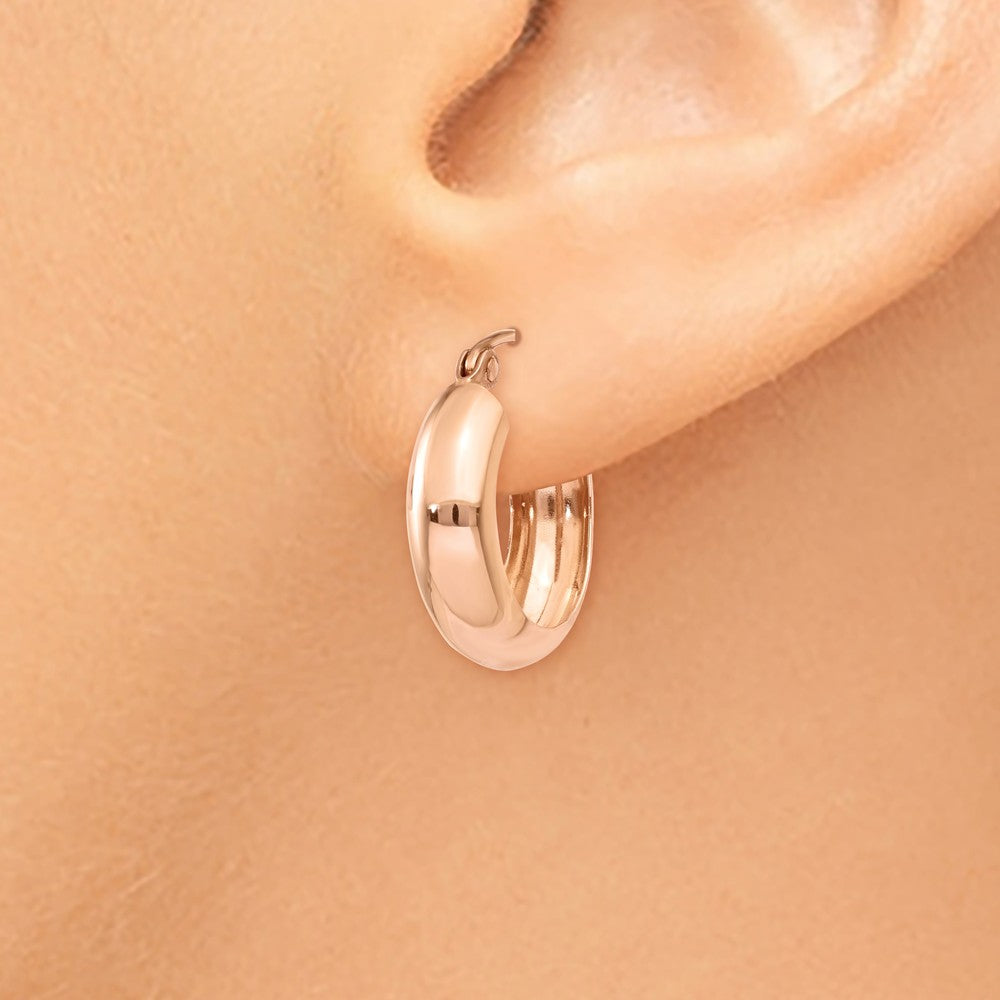 Alternate view of the 4.75mm x 15mm 14k Rose Gold Half Round Open Back Hoop Earrings by The Black Bow Jewelry Co.