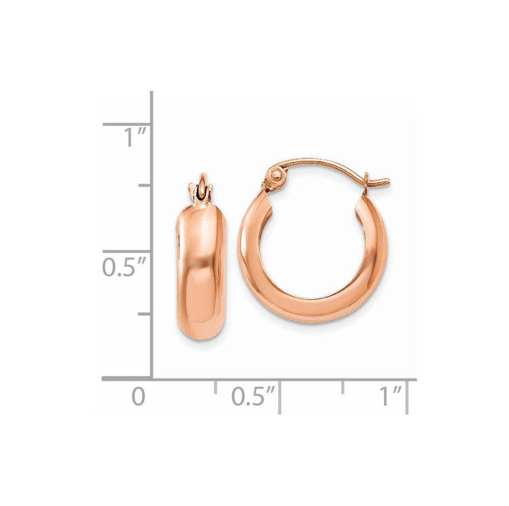 Alternate view of the 4.75mm x 15mm 14k Rose Gold Half Round Open Back Hoop Earrings by The Black Bow Jewelry Co.