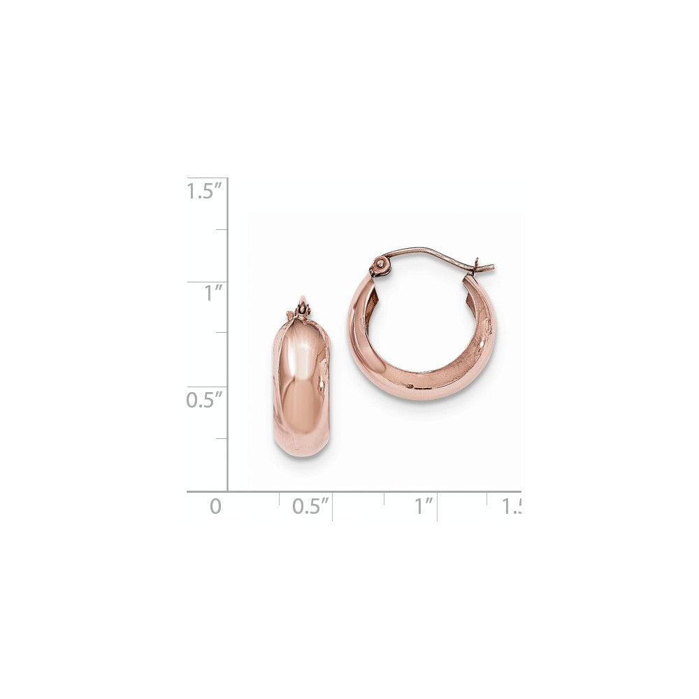 Alternate view of the 7mm x 18mm 14k Rose Gold Half Round Open Back Hoop Earrings by The Black Bow Jewelry Co.