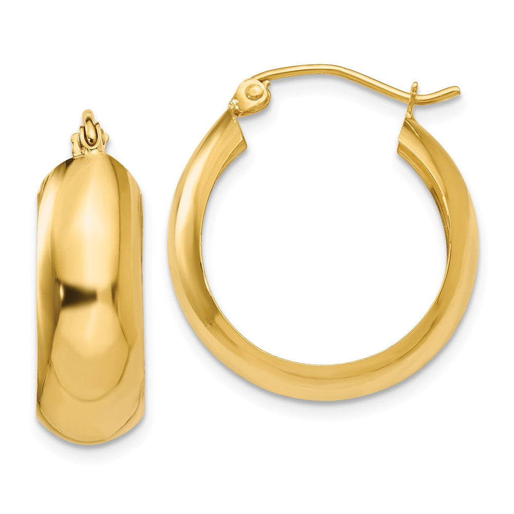 7mm x 21mm 14k Yellow Gold Half Round Open Back Hoop Earrings, Item E13602 by The Black Bow Jewelry Co.