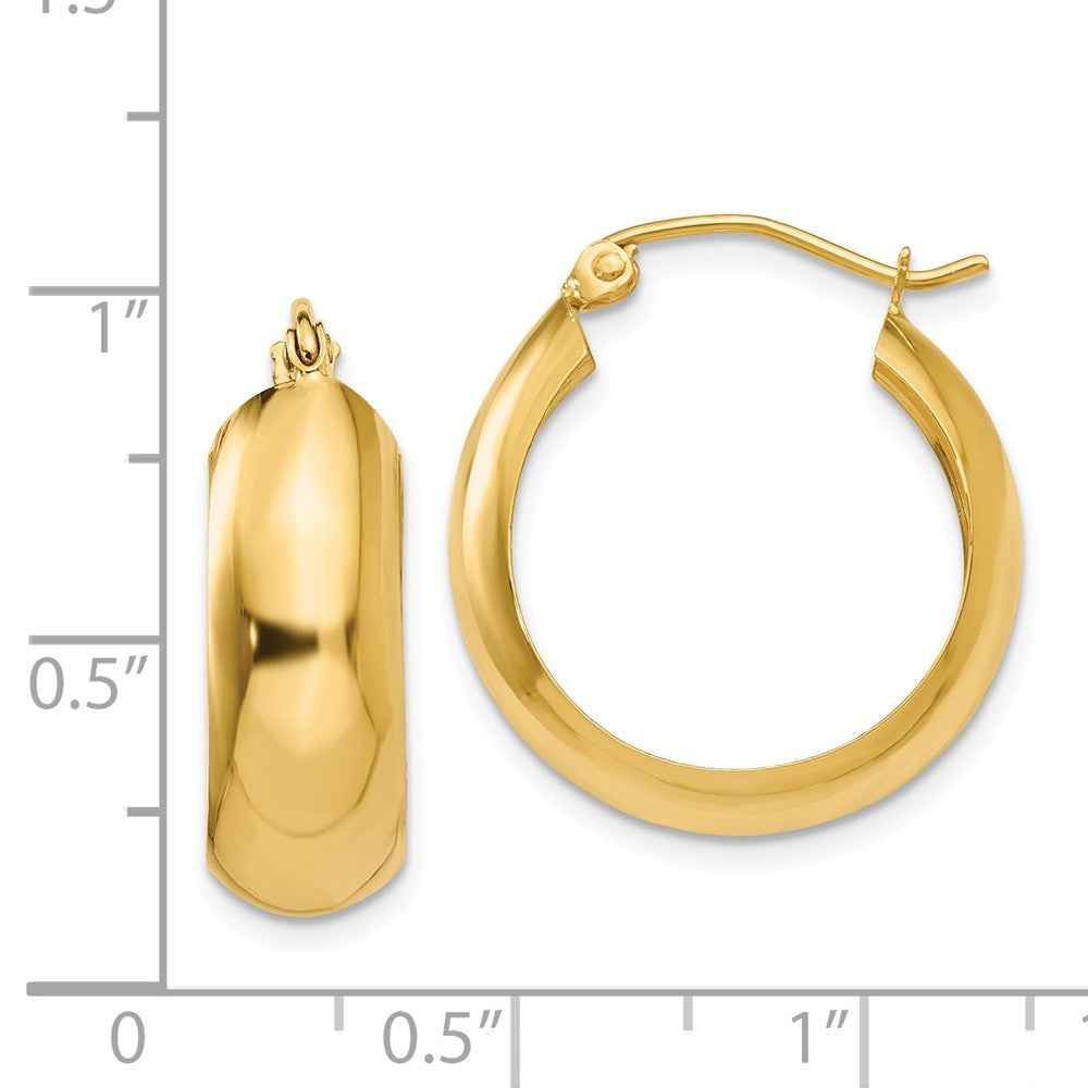 Alternate view of the 7mm x 21mm 14k Yellow Gold Half Round Open Back Hoop Earrings by The Black Bow Jewelry Co.