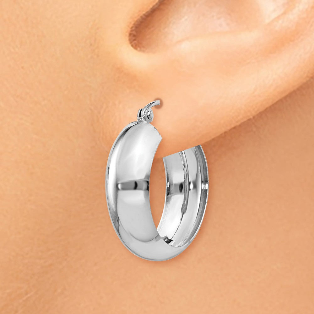 Alternate view of the 7mm x 21mm 14k White Gold Half Round Open Back Hoop Earrings by The Black Bow Jewelry Co.