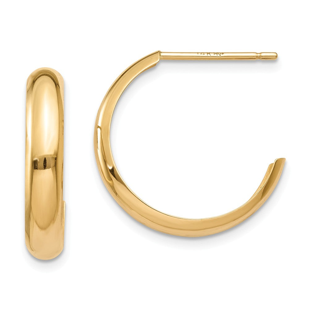 3.5mm x 17mm Polished 14k Yellow Gold Domed J-Hoop Earrings, Item E13605 by The Black Bow Jewelry Co.