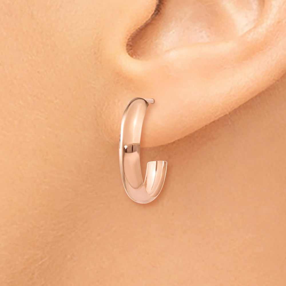 Alternate view of the 3.5mm x 17mm Polished 14k Rose Gold Domed J-Hoop Earrings by The Black Bow Jewelry Co.