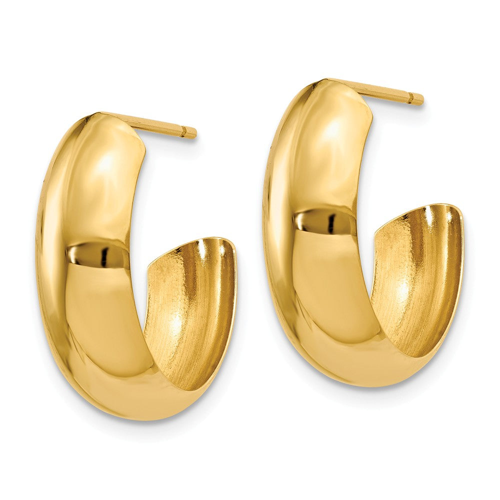 Alternate view of the 6.75mm x 19mm Polished 14k Yellow Gold Domed J-Hoop Earrings by The Black Bow Jewelry Co.