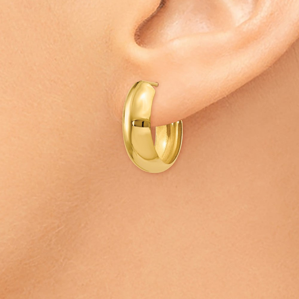 Alternate view of the 6.75mm x 19mm Polished 14k Yellow Gold Domed J-Hoop Earrings by The Black Bow Jewelry Co.