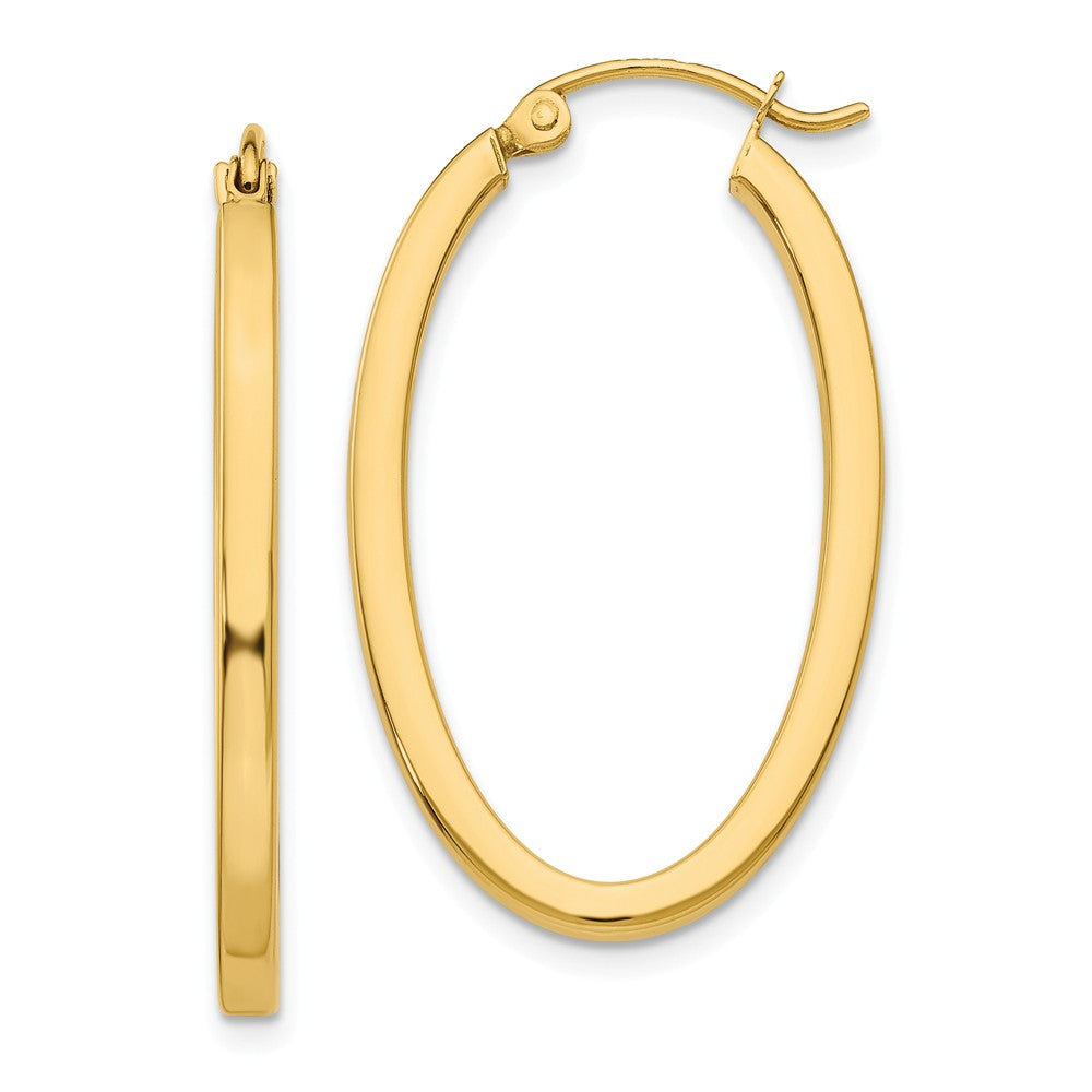 2mm x 29mm 14k Yellow Gold Square Tube Oval Hoop Earrings, Item E13611 by The Black Bow Jewelry Co.