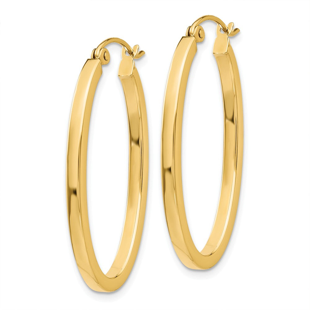 Alternate view of the 2mm x 29mm 14k Yellow Gold Square Tube Oval Hoop Earrings by The Black Bow Jewelry Co.