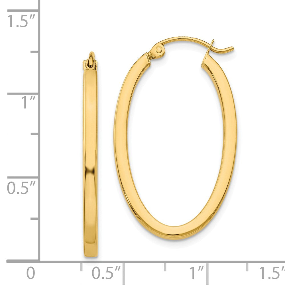 Alternate view of the 2mm x 29mm 14k Yellow Gold Square Tube Oval Hoop Earrings by The Black Bow Jewelry Co.