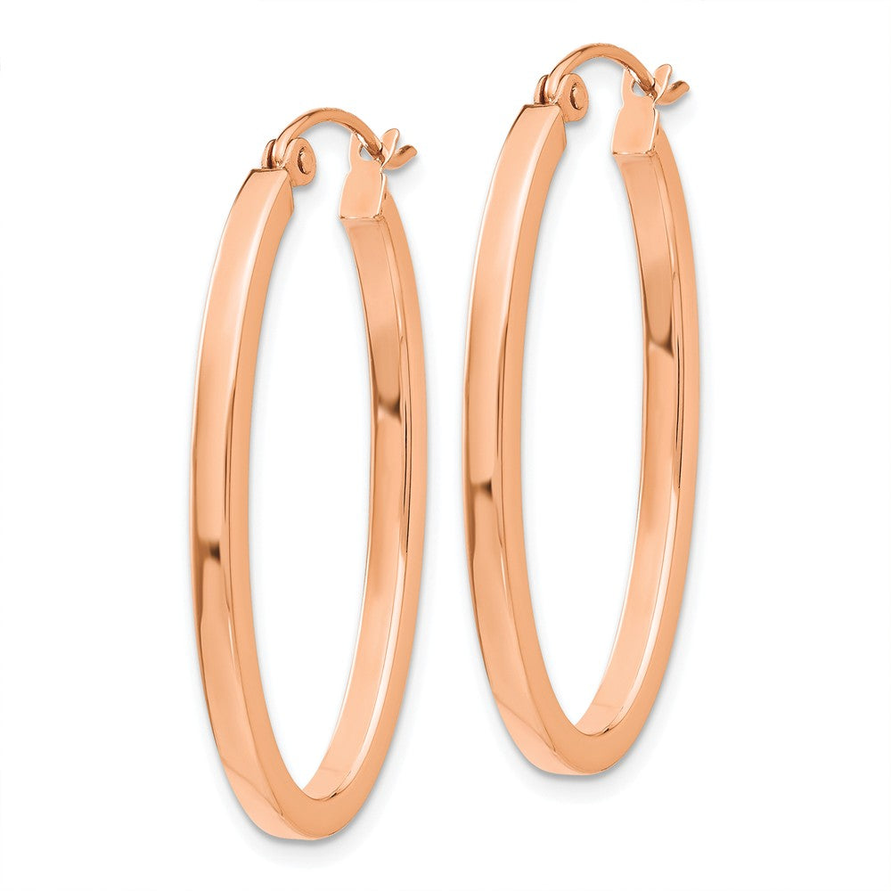 Alternate view of the 2mm x 29mm 14k Rose Gold Square Tube Oval Hoop Earrings by The Black Bow Jewelry Co.