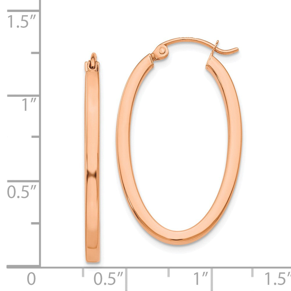 Alternate view of the 2mm x 29mm 14k Rose Gold Square Tube Oval Hoop Earrings by The Black Bow Jewelry Co.