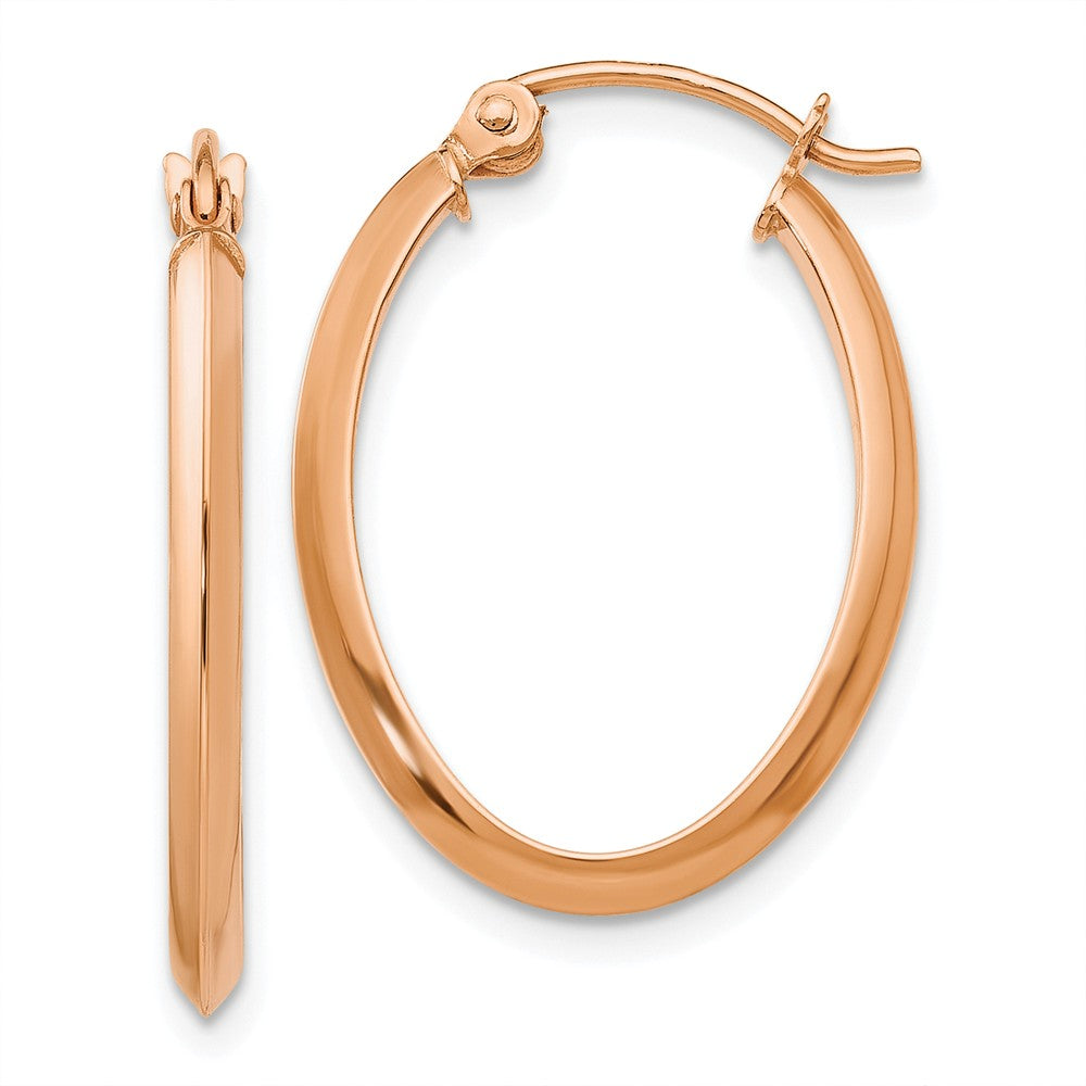 2mm x 24mm Polished 14k Rose Gold Knife Edge Oval Hoop Earrings, Item E13616 by The Black Bow Jewelry Co.