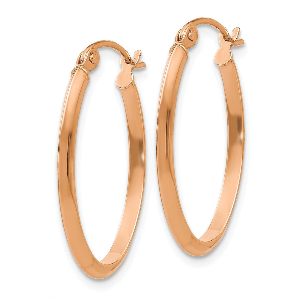 Alternate view of the 2mm x 24mm Polished 14k Rose Gold Knife Edge Oval Hoop Earrings by The Black Bow Jewelry Co.