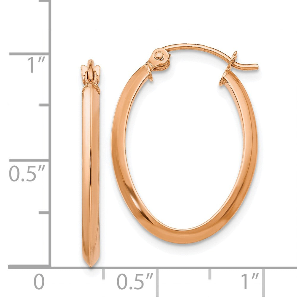 Alternate view of the 2mm x 24mm Polished 14k Rose Gold Knife Edge Oval Hoop Earrings by The Black Bow Jewelry Co.