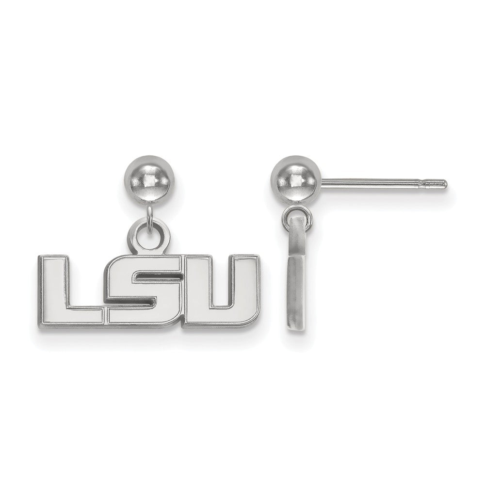 14k White Gold Louisiana State University Ball Dangle Earrings, Item E13618 by The Black Bow Jewelry Co.