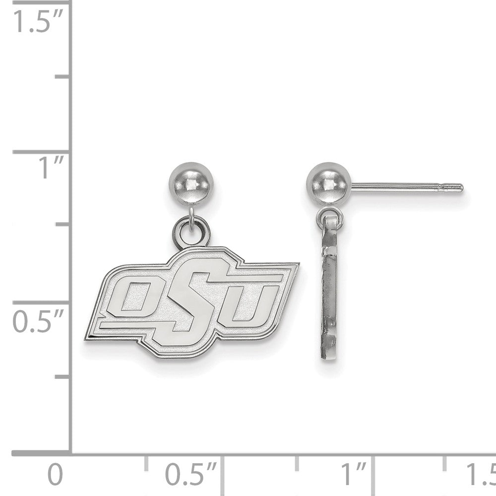 Alternate view of the 14k White Gold Oklahoma State University Ball Dangle Earrings by The Black Bow Jewelry Co.