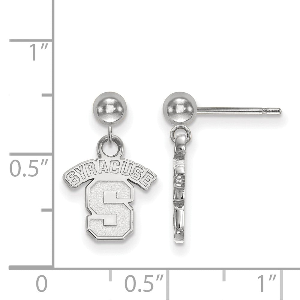 Alternate view of the 14k White Gold Syracuse University Ball Dangle Earrings by The Black Bow Jewelry Co.