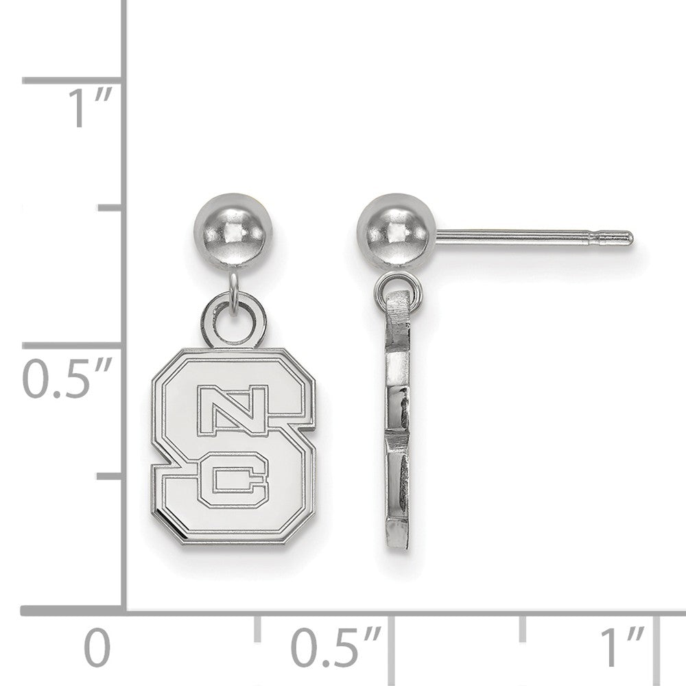 Alternate view of the 14k White Gold North Carolina State Univ Ball Dangle Earrings by The Black Bow Jewelry Co.