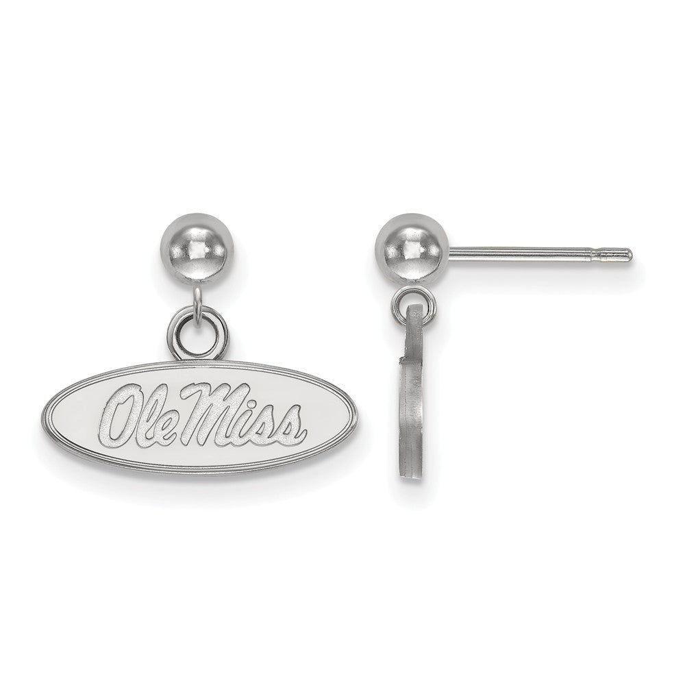 14k White Gold University of Mississippi Ball Dangle Earrings, Item E13648 by The Black Bow Jewelry Co.