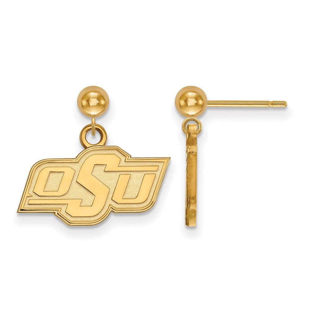 14k Yellow Gold Oklahoma State University Ball Dangle Earrings, Item E13659 by The Black Bow Jewelry Co.