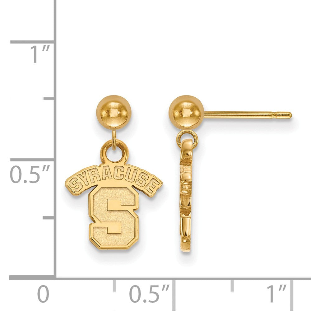 Alternate view of the 14k Yellow Gold Syracuse University Ball Dangle Earrings by The Black Bow Jewelry Co.
