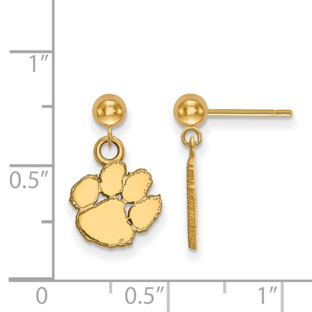 Alternate view of the 14k Yellow Gold Clemson University Ball Dangle Earrings by The Black Bow Jewelry Co.