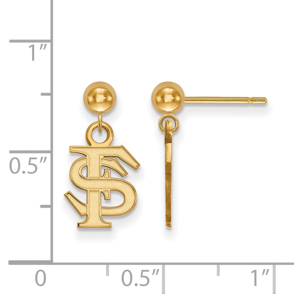 Alternate view of the 14k Yellow Gold Florida State University Ball Dangle Earrings by The Black Bow Jewelry Co.