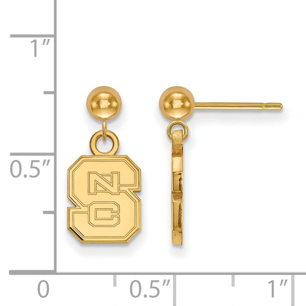 Alternate view of the 14k Yellow Gold North Carolina State Univ Ball Dangle Earrings by The Black Bow Jewelry Co.