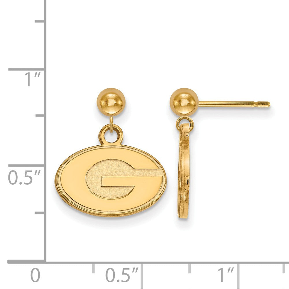 Alternate view of the 14k Yellow Gold University of Georgia Ball Dangle Earrings by The Black Bow Jewelry Co.