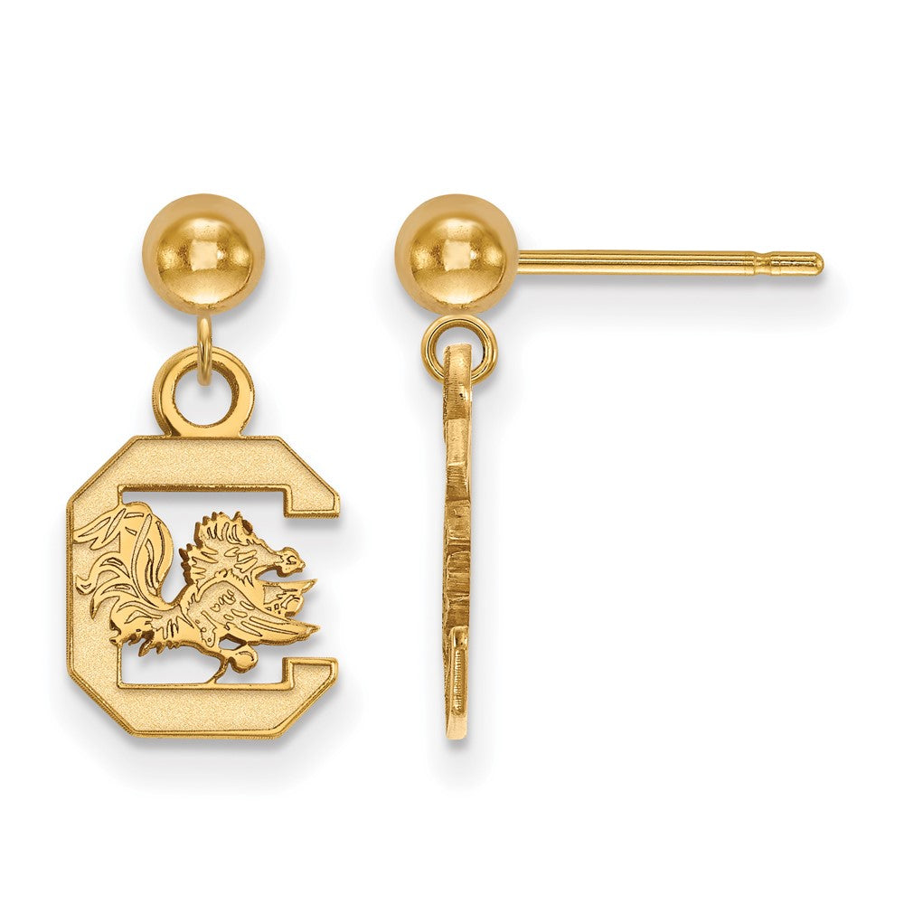 14k Yellow Gold U of South Carolina Ball Dangle Earrings, Item E13685 by The Black Bow Jewelry Co.