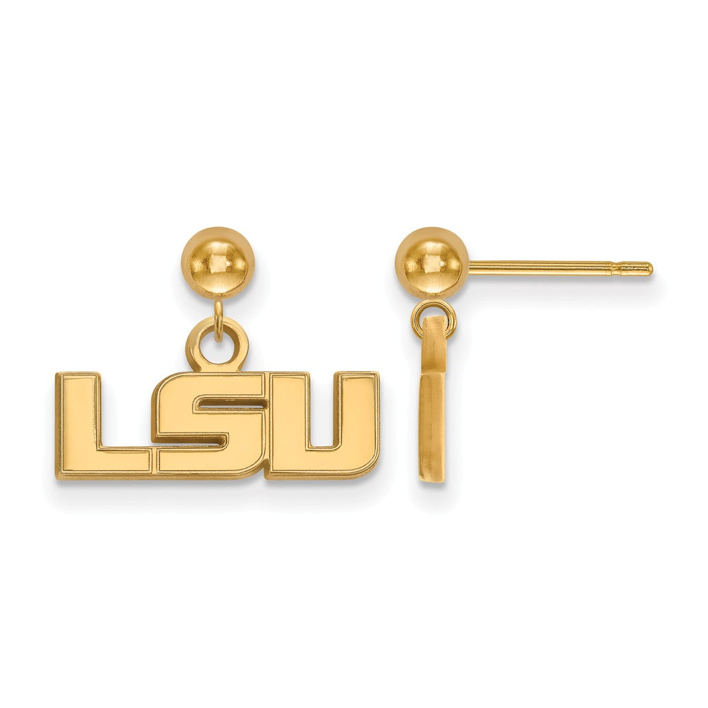14k Gold Plated Silver Louisiana State Univ. Dangle Earrings, Item E13690 by The Black Bow Jewelry Co.