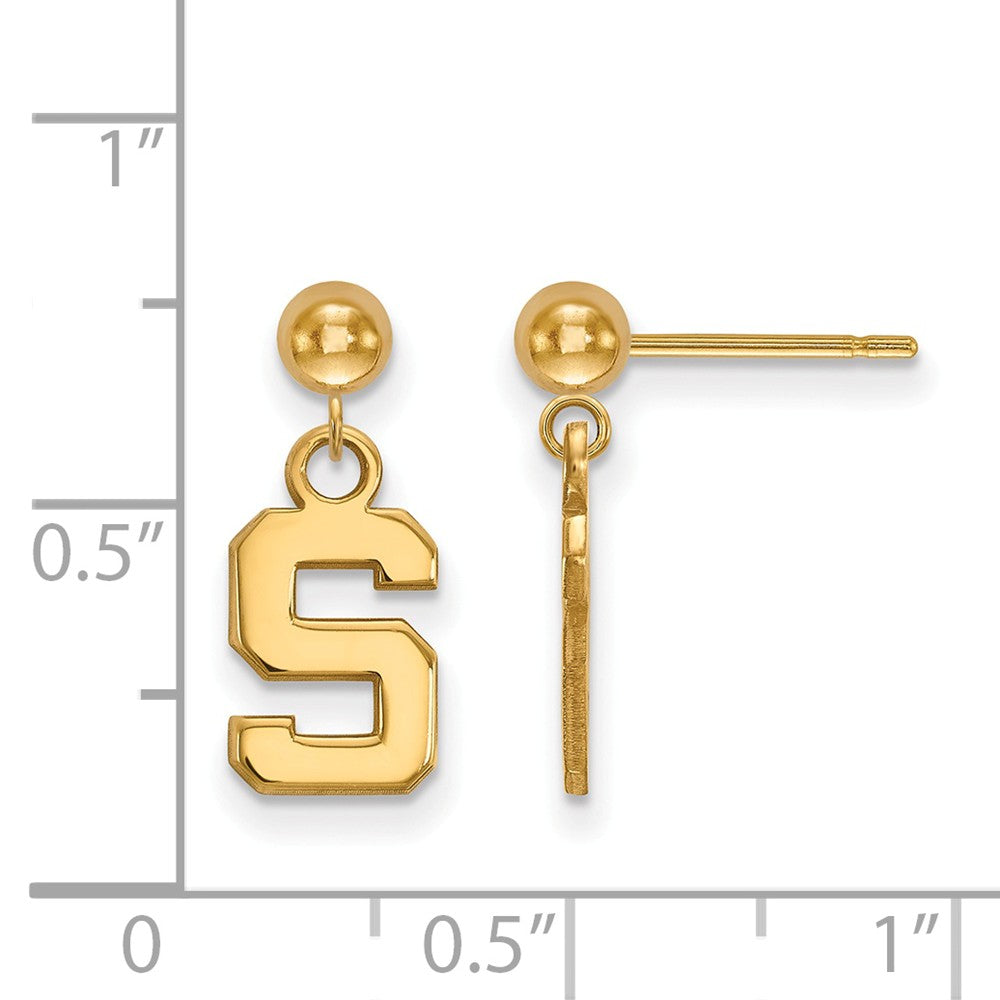Alternate view of the 14k Gold Plated Silver Michigan State Univ. Dangle Earrings by The Black Bow Jewelry Co.