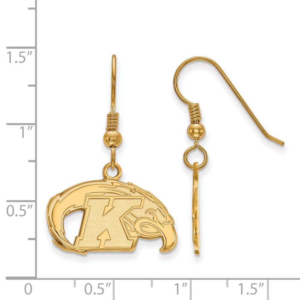 Alternate view of the 14k Gold Plated Silver Kent State University Dangle Earrings by The Black Bow Jewelry Co.